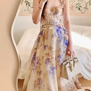Zimmermann Beige and Blue Floral Midi Dress